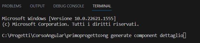 Figura 2 – Il comando per la creazione del component