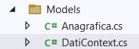 Figura 3 – La creazione delle classi e file per la gestione della tabella e della connessione al database.