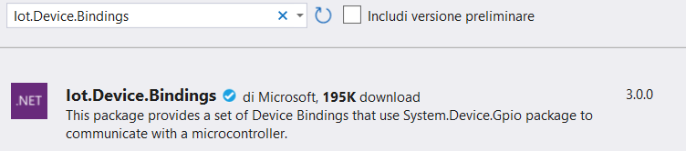 Figura 2 – L’aggiunta del pacchetto Iot.Device.Bindings