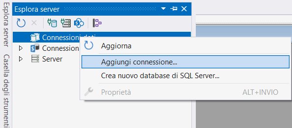 Esplora server - aggiunta nuova connessione