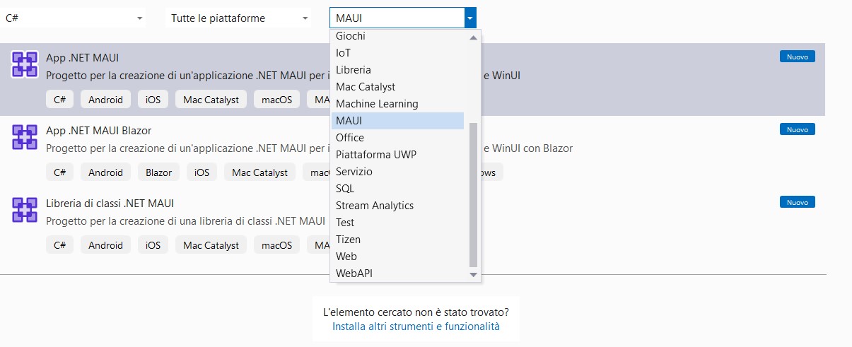 Figura 3 – Il modello MAUI nella creazione nuovo progetto