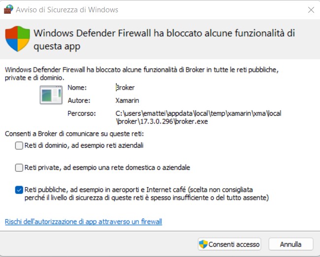 Figura 4 – La finestra per abilitare il firewall a determinate app.