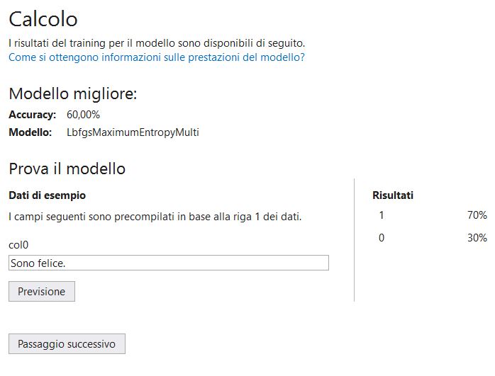 Calcolo dei risultati per il modello di training