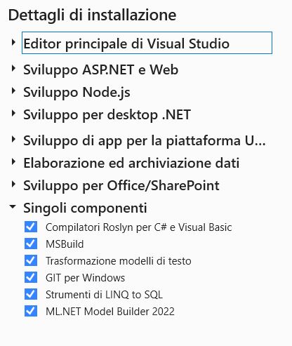 Installazione componente Visual Studio