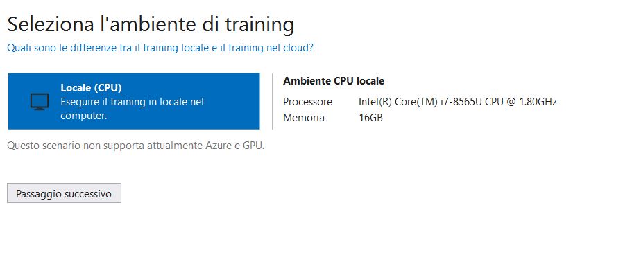 Ambiente di Training Machine Learning