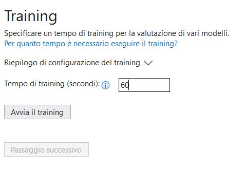 Tempo di Training per il modello dati