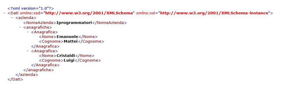 Esempio oggetto serializzato XML