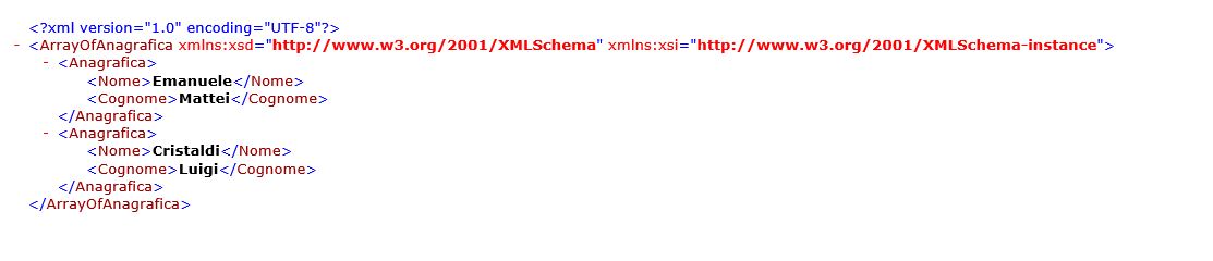Esempio oggetto serializzato XML