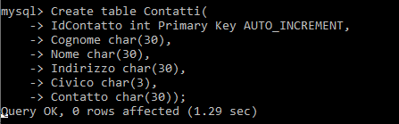 Create table con MySql - riga di comando