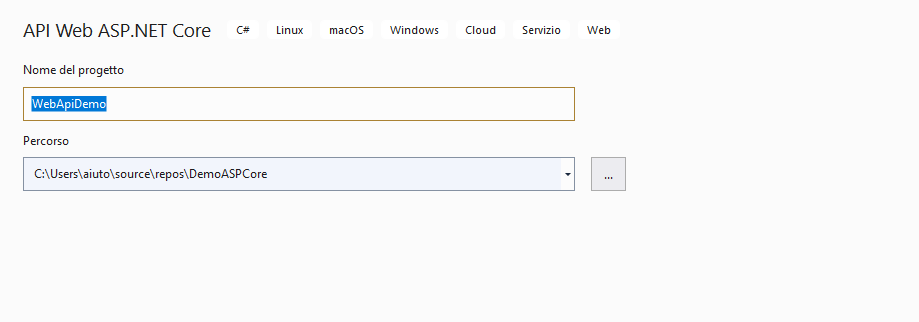 Progetto WebApi con la tecnologia ASP.Net Core