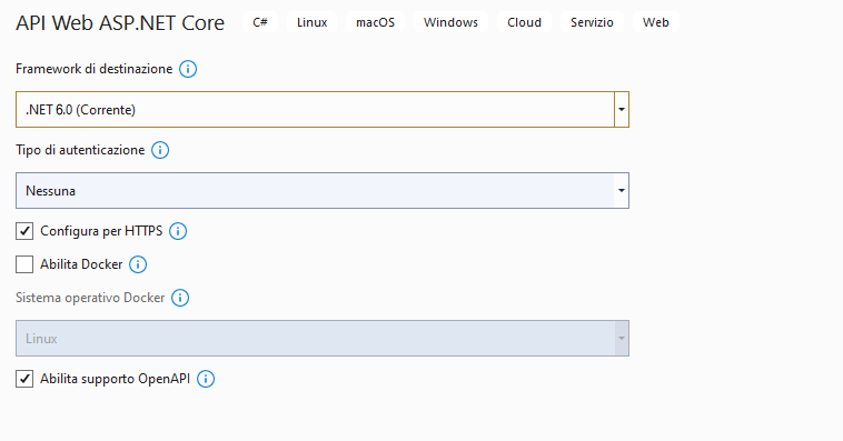 Progetto WebApi con la tecnologia ASP.Net Core