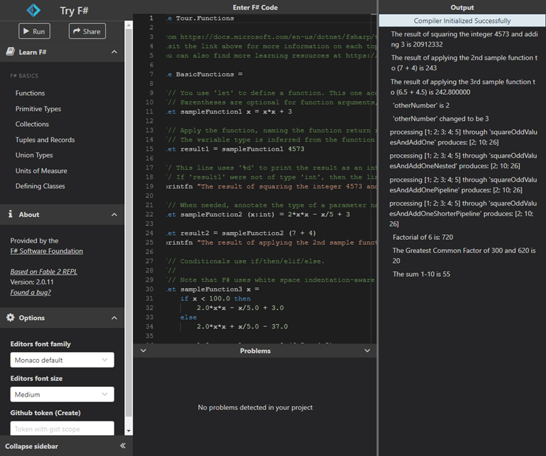 L'applicazione web Try F#