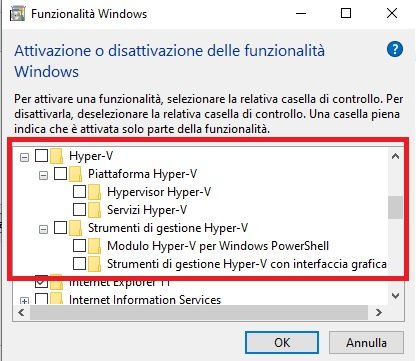 Funzionalità Hyper_V da pannello di controllo